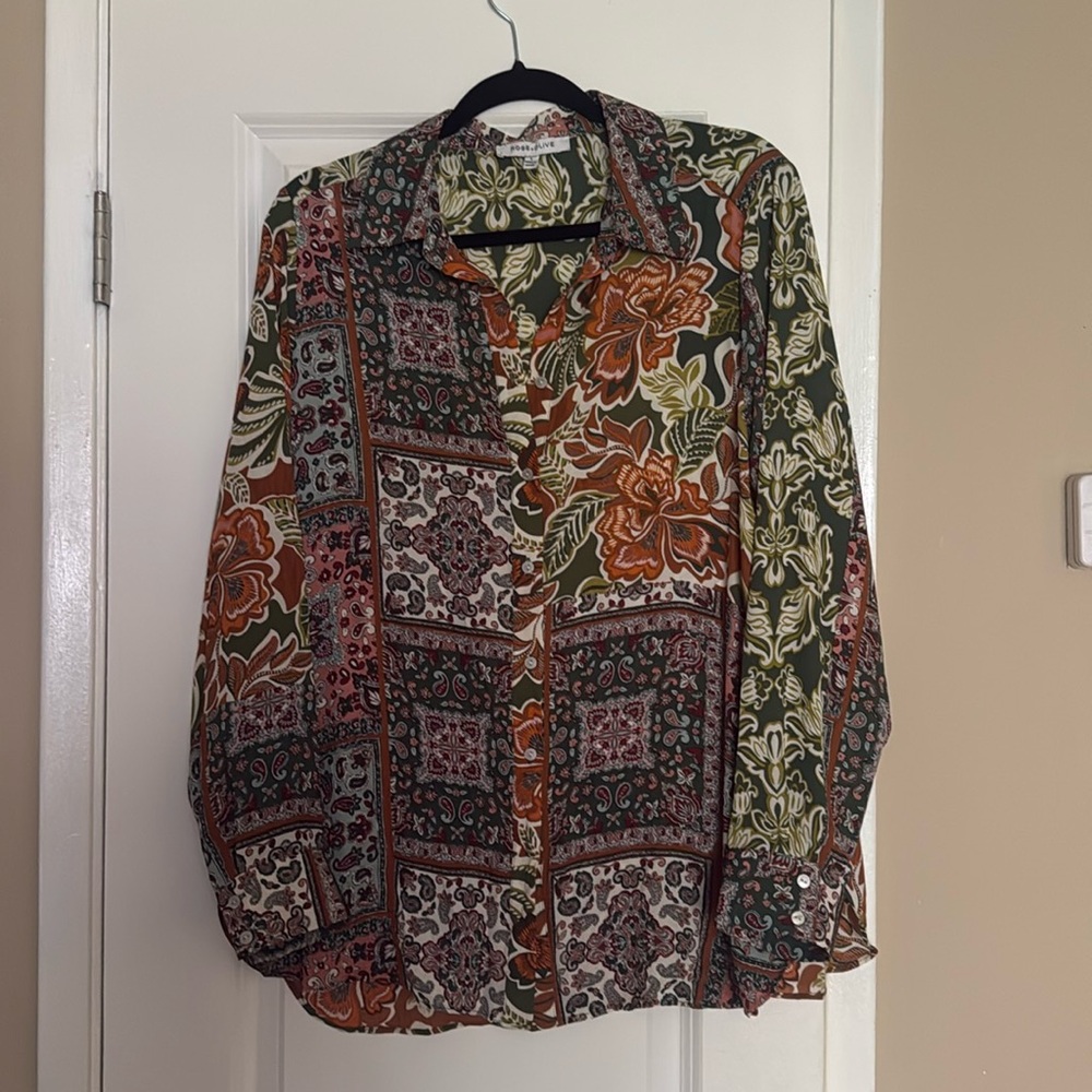 Rose & Olive Multicolor Floral Patchwork Blouse